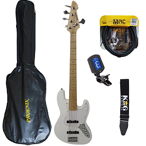 Kit Contrabaixo 5Cordas Branco Waldman GJJ105 WWH Acessórios