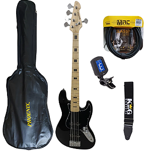 Kit Contrabaixo 5 Corda Preto Waldman GJJ205X BBK Acessórios