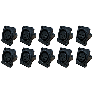 Kit 10 Plug XLR Femea Painel Plástico King Musical