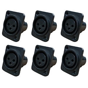 Kit 6 Plug XLR Femea Painel Plástico King Musical