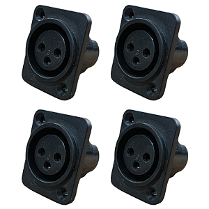 Kit 4 Plug XLR Femea Painel Plástico King Musical