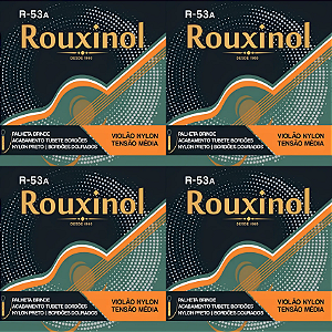 Kit 4 Encordoamento Violão Nylon Rouxinol R53A Preto/Dourado