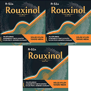 Kit 3 Encordoamento Violão Nylon Rouxinol R53A Preto/Dourado