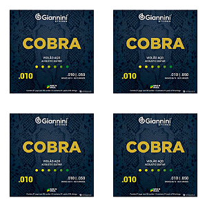 Kit 4 Encordoamentos Giannini Cobra Violão Aço 010 GEEFLE