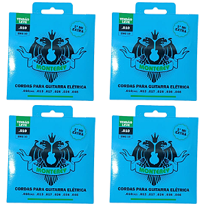 Kit 4 Encordoamentos Monterey Solez Guitarra 010 Mi Extra