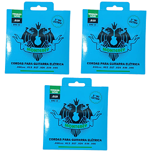 Kit 3 Encordoamentos Monterey Solez Guitarra 010 Mi Extra