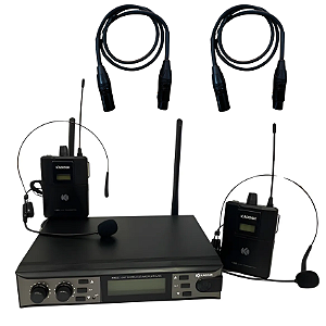Microfone Headset Duplo Sem Fio Kadosh K402H B5 2 Cabos XLR