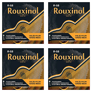Kit 4 Encordoamentos Violão Nylon Rouxinol R58 Tensão Média