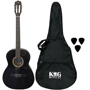 Kit Violão Nylon Acústico MXT 39C BK Preto Com Capa Palhetas