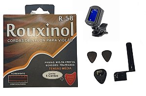 Kit Acessórios Violão Nylon Rouxinol Porta Palheta