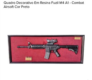 QUADRO DECORATIVO EM RESINA FUZIL M4A1 - COMBAT AIRSOFT COR PRETO FUNDO VERMELHO
