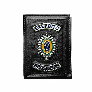 Carteira couro sintético Preta Brasão Metal