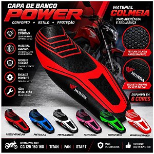 Capa de Banco Power para Moto Esportiva Honda Cg Titan Fan 125 150 160 Pintada