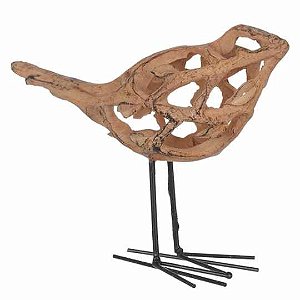 ESCULTURA PASSARO POLIRESINA  BEGE  E PRETO