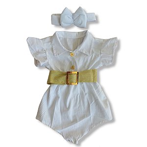 Body luxo branco cinto dourado