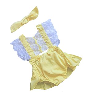 Romper Luxo Rendado Amarelo