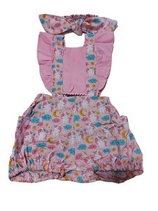 Romper Luxo Short Unicórnio Rosa