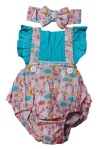 Romper Luxo Unicórnio Azul