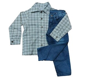 Conjunto infantil com calça jeans e camisa xadrez SK