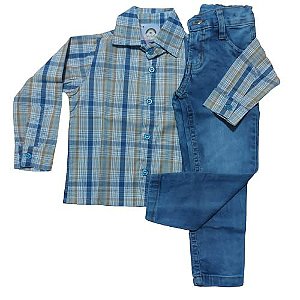 Conjunto infantil com calça jeans e camisa xadrez Class