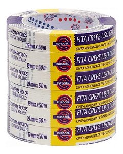 Fita Crepe Uso Geral 18mmx50 Eurocel pcte c/ 6 rolos