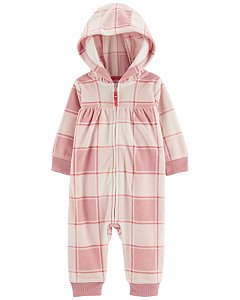 Macacão Carter's Fleece Xadrez Rosa Coração com Capuz