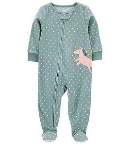 Macacão Carter's Fleece Verde Bolinhas Unicórnio