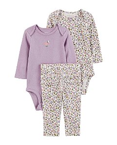 Conjunto Carter's 3 Peças Longo Lilás Floral