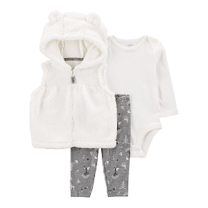 Conjunto Carter's 3 Peças Colete Sherpa Calça Cinza