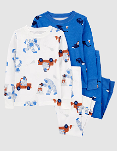 Pijama Carter's 4 Peças Azul Carrinhos