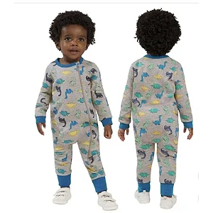 Macacão Koala Baby Malha Dinos  Cinza c/ pé