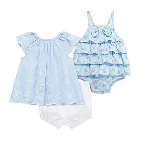 Conjunto Little Me Baby 3 Peças - Azul Babado