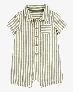 Romper Carter's  Linho Listras Verde Polo