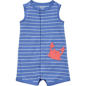 Romper Carter's Malha Regata Caranguejo Azul Listras