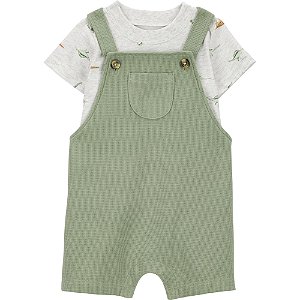 Jardineira Carter's 2 peças Malha Camiseta Dino Verde