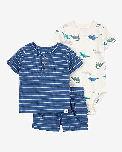 Conjunto Carter's 3 Peças Canelado Listras Azul
