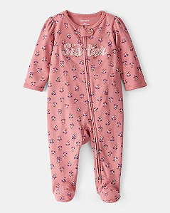 Macacão Carter's Malha Rosa Flores Sister - Zíper Bidirecional