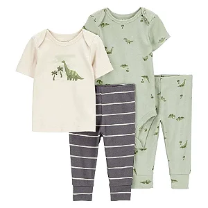Kit Conjunto Carter's 4 peças Verde Dino