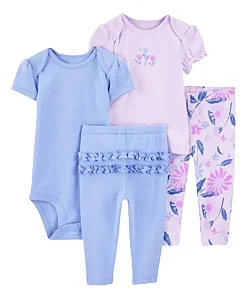 Kit Conjunto Carter's 4 peças Lilás Flores