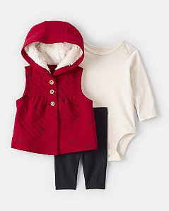Conjunto Carter's 3 Peças Colete Vermelho Laços
