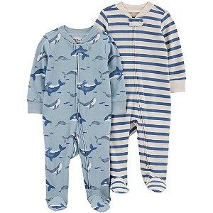 Kit Macacão Carter's 2 peças Azul Golfinhos