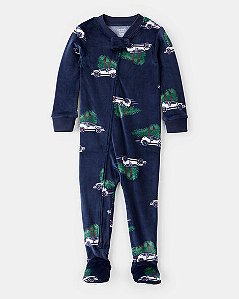 Macacão Carter's Fleece Azul Marinho Pinheiro - Ziper Bidirecional