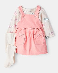 Conjunto Carter's 3 Peças Vestido Rosa Laços