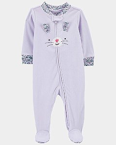 Macacão Carter's Fleece Lilás Gatinha - Ziper Bidirecional