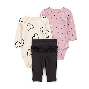 Conjunto Carter's 3 Peças Creme Corações