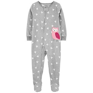 Macacão Carter's Fleece Cinza Corações Coruja