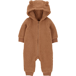 Macacão Carter's Sherpa Marrom com Capuz Orelhinha Urso