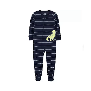 Macacão Carter's Fleece Azul Marinho Listras Dinossauro