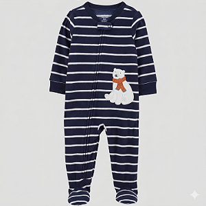 Macacão Carter's Fleece Azul Marinho Listra Urso Polar