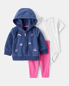 Conjunto Carter's 3 Peças Casaco Fleece Azul Arco-íris
